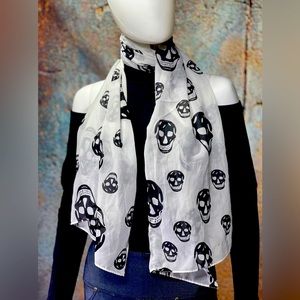 White & Black skull sheer scarf NWT
